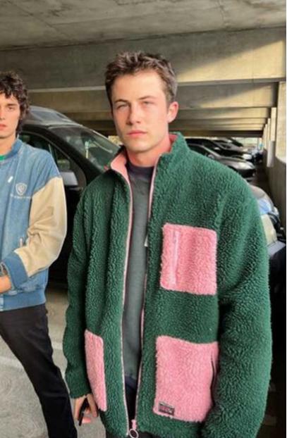 Dylan Minnette Green & Pink Real Sherpa Jacket dylan-minnette-jacket