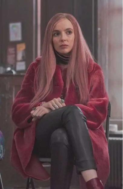 Villanelle Killing Eve Jodie Comer Pink Fur Long Trench Coat killing-eve-jodie-fur-pink-coat