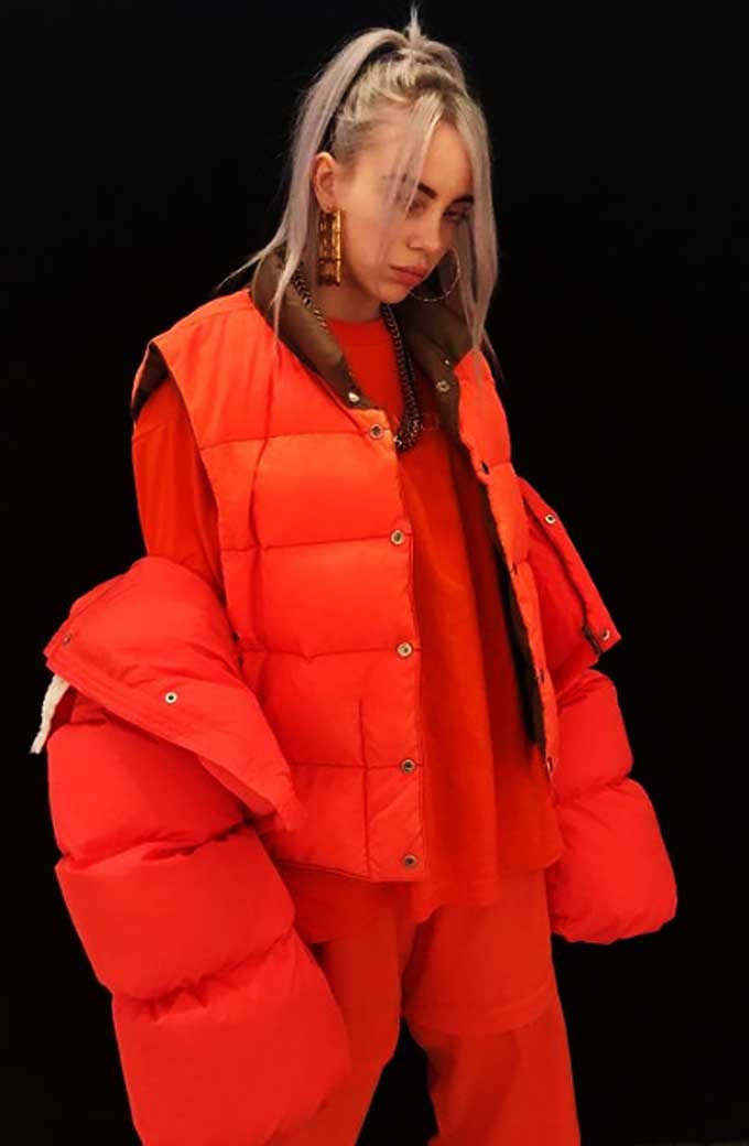 Billie Eilish Casual Orange Parachute Quilted Puffer Vest