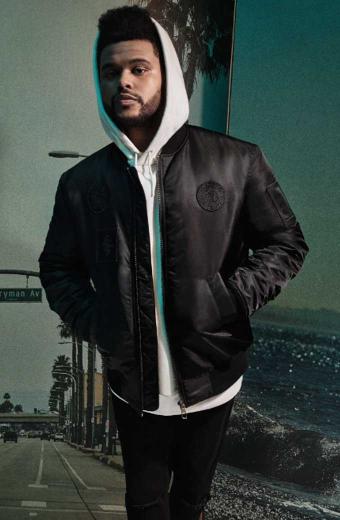 Mens Casual Weeknd Street Style Black Bomber Leather Jacket casual-the-weeknd-street-style-jacket